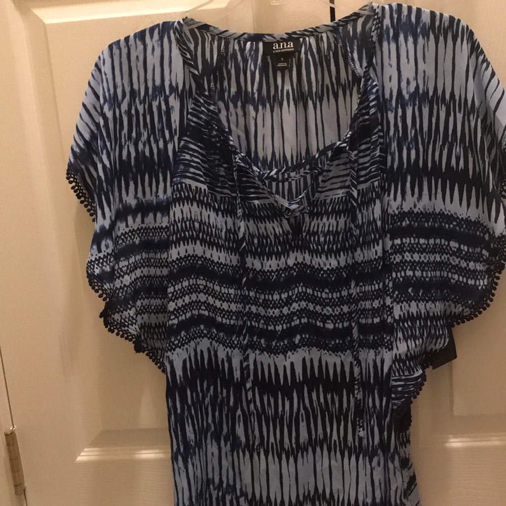 Blue and Black Fun Top With Fringe